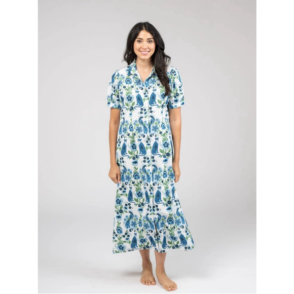 Beau & Ro NWOT The Kris Dress White Leopard Love Cotton Midi Button Front Medium - Picture 2 of 11